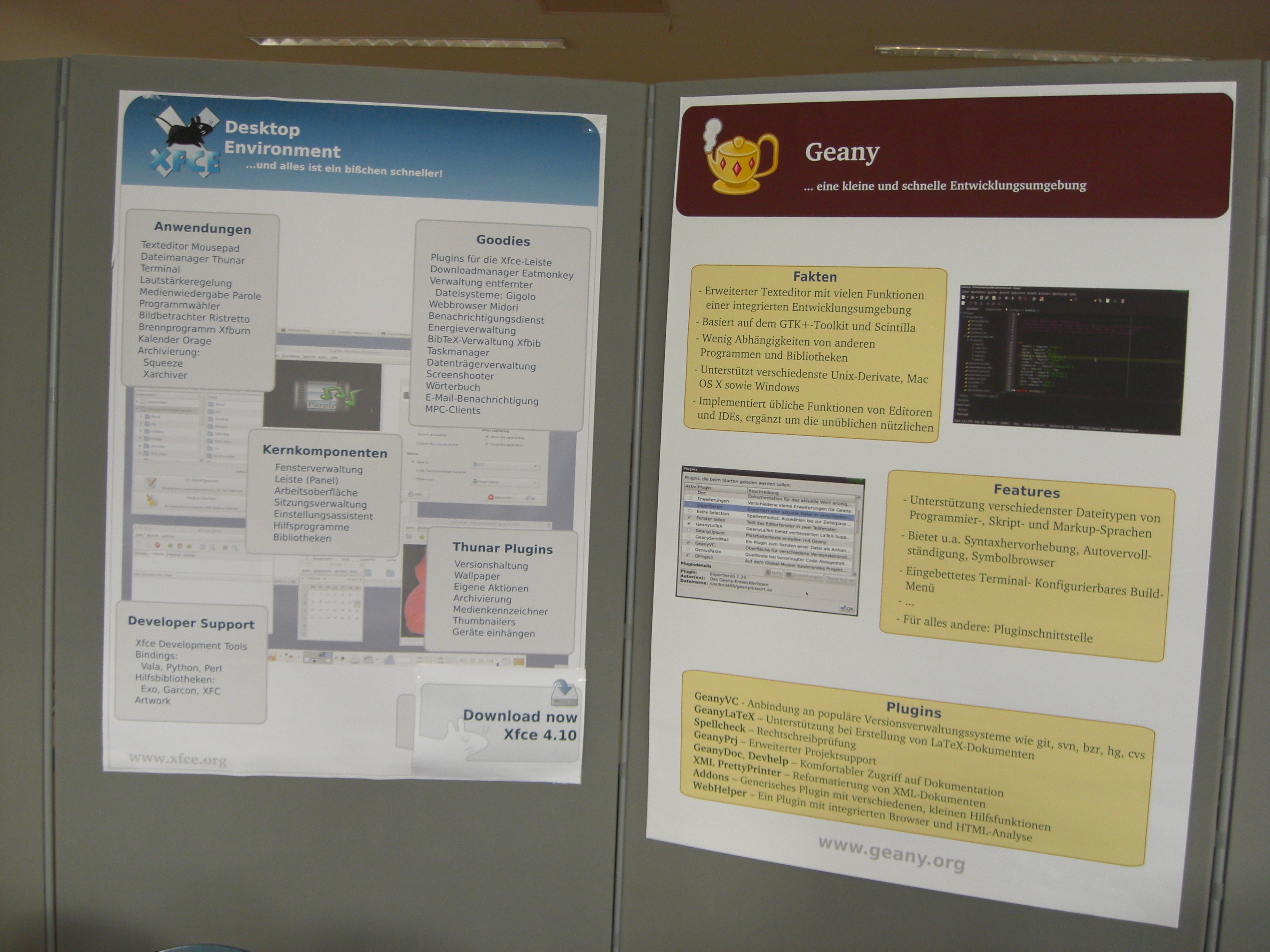 Xfce and Geany posters at Froscon 2013 (CC: by-nc-sa)
